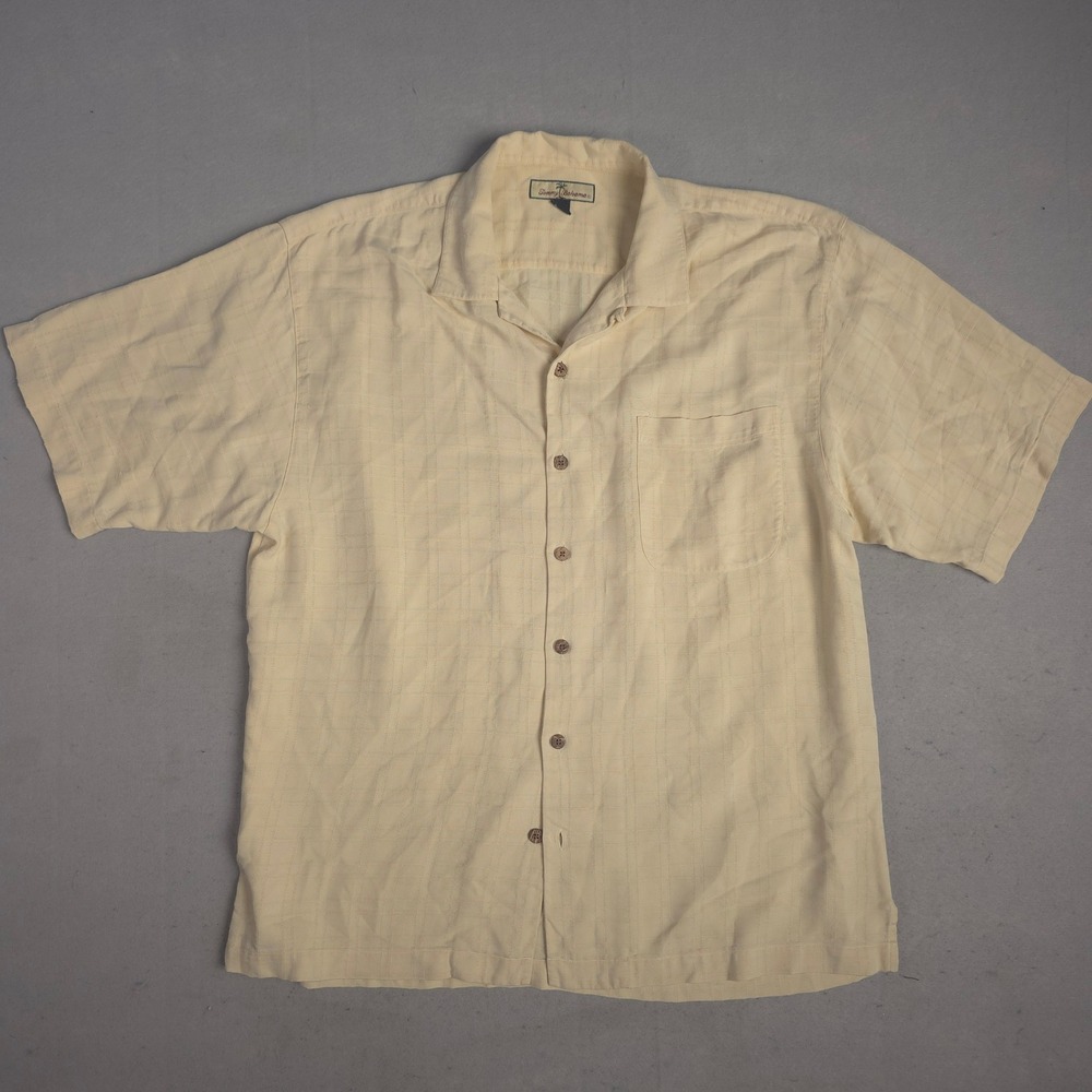 Tommy Bahama Silk Shirt Mens Large Cream Button Up Short Sleeve Casual